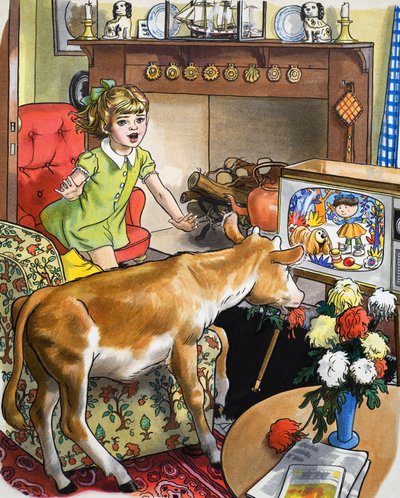 Cow Watching the Television by Unbekannt Unbekannt